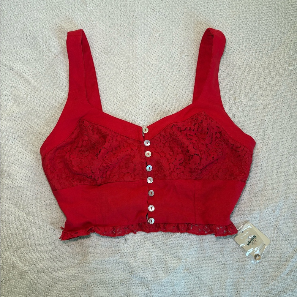 NWT Free People Red Ruffled Sleeveless Crop Top